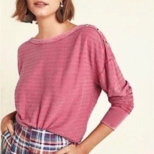 Anthropologie Button Shoulder Long Sleeve Pullover Shirt Medium Pink Delilah